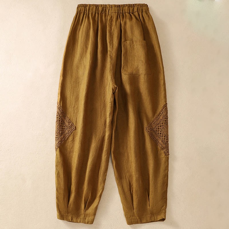 Summer Women's Cotton Drawstring Harem Pants With Pockets