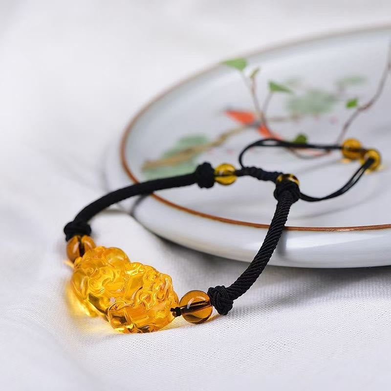 Natural Obsidian Amethyst Citrine PiXiu Cooper Coin Wealth Bracelet