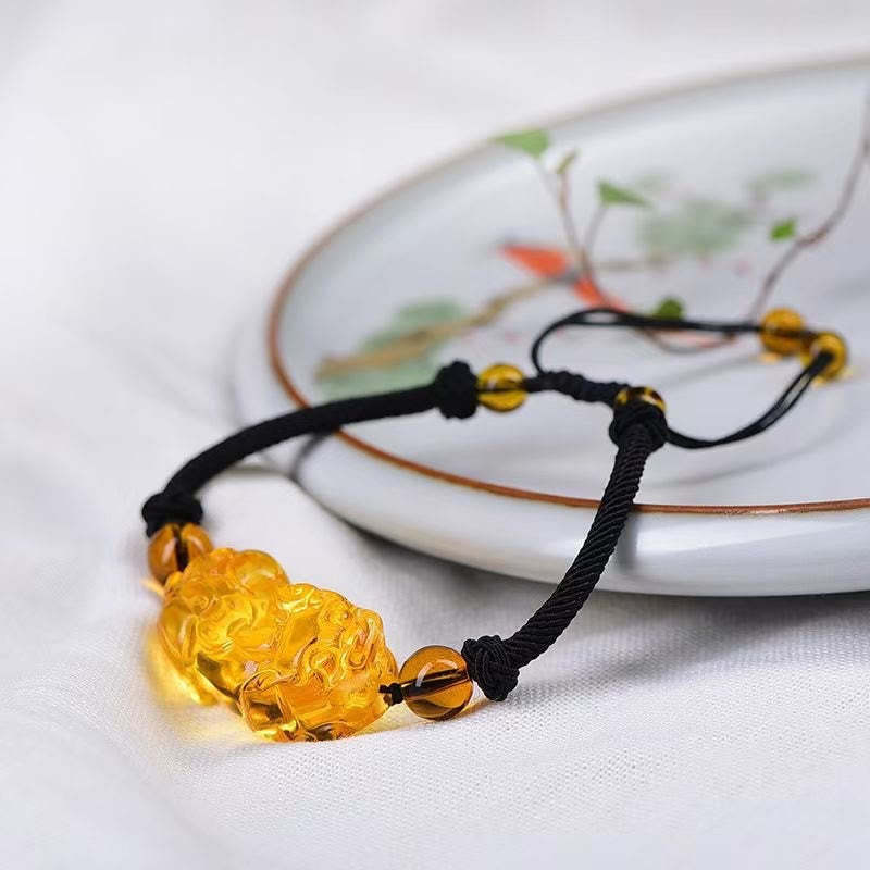 Natural Obsidian Amethyst Citrine PiXiu Cooper Coin Wealth Bracelet
