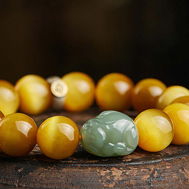 Chinese Zodiac Natal mystic zen Tiger Eye Pixiu Jade Protection Bracelet