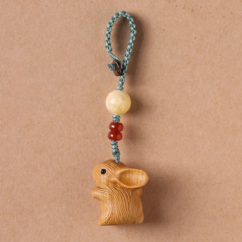 Sandalwood Small Leaf Red Sandalwood Lucky Mini Rabbit Protection Key Chain Phone Hanging Decoration
