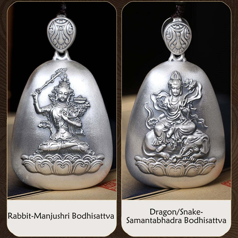 999 Sterling Silver Chinese Zodiac Natal mystic zen Heart Sutra Engraved Protection Necklace Pendant