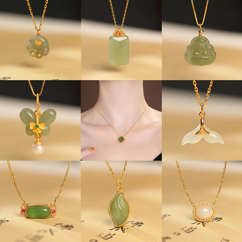 925 Sterling Silver Natural Hetian Jade Cyan Jade Luck Laughing mystic zen Butterfly Necklace Pendant
