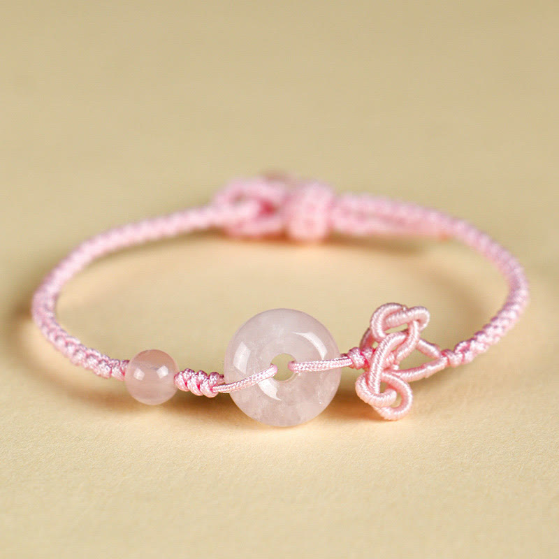 Red Jasper Rose Quartz Various Natural Rocks Peace Buckle Knot Positive Luck Bracelet