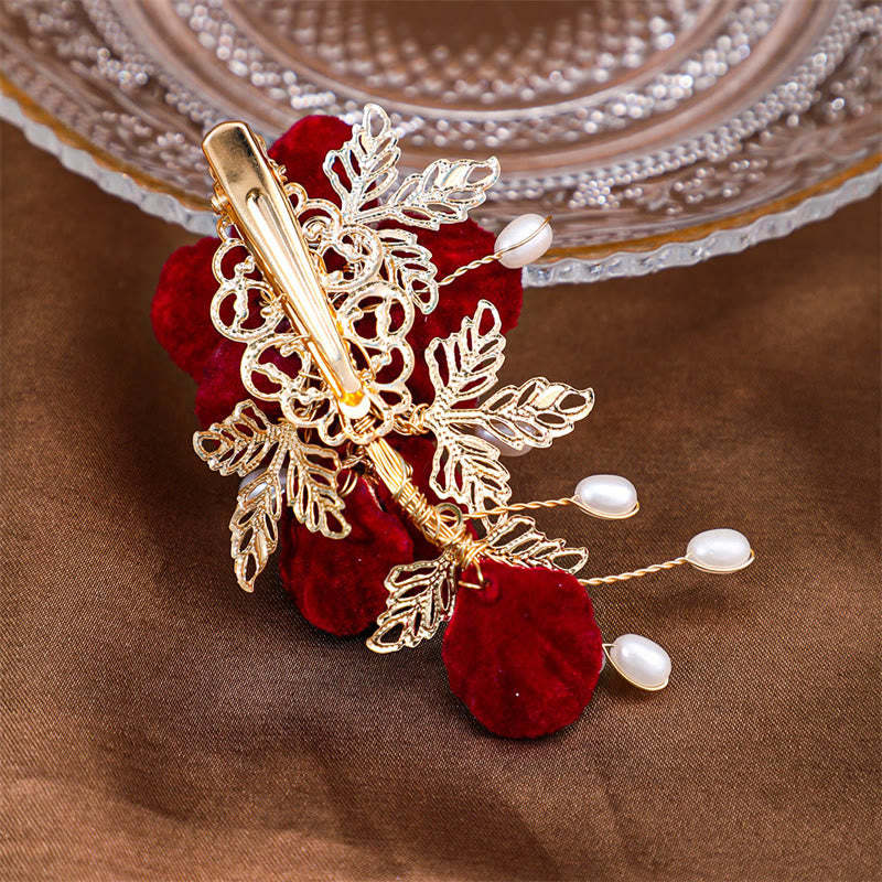 Vintage Red Camellia Side Hair Clip