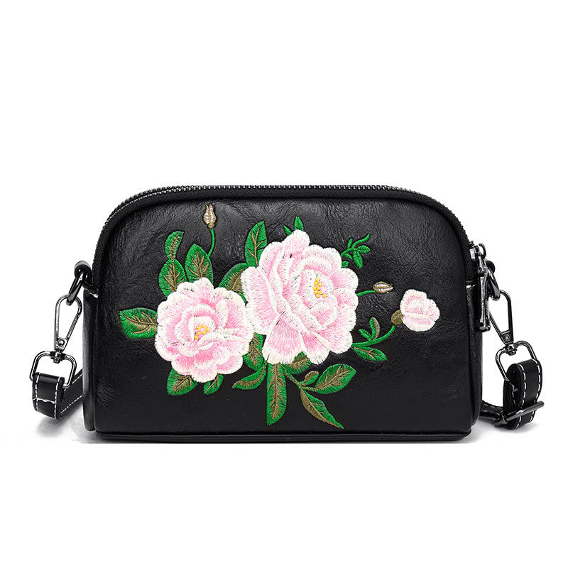 Peony Pomegranate Flowers Su Embroidery Journey Shopping Purse Shoulder Bag Crossbody Bag