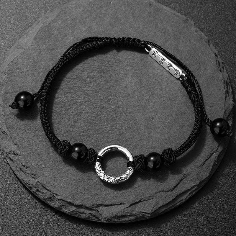 925 Sterling Silver Black Onyx Peace Buckle Protection Bracelet