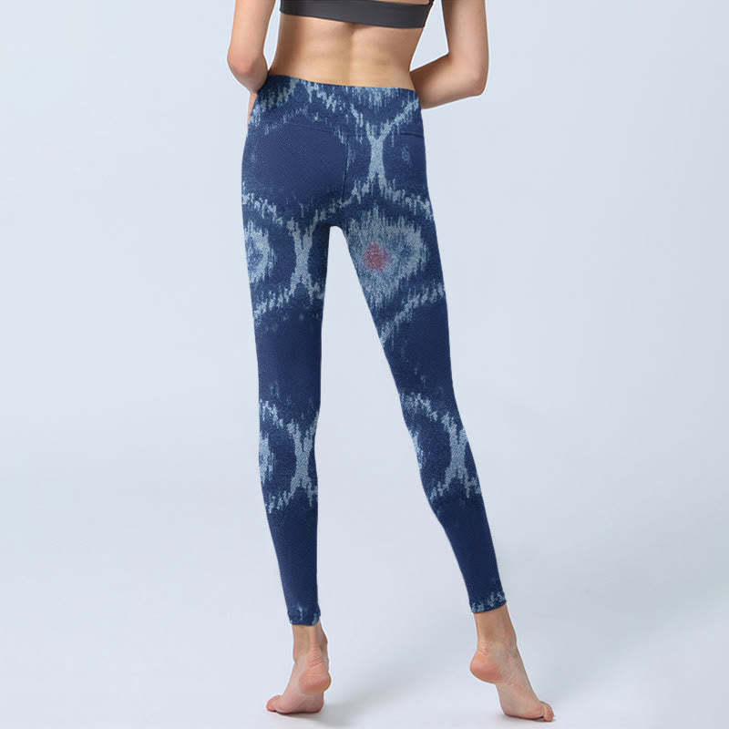 Navy Blue White Design Gym Leggings Women's Yoga Pants