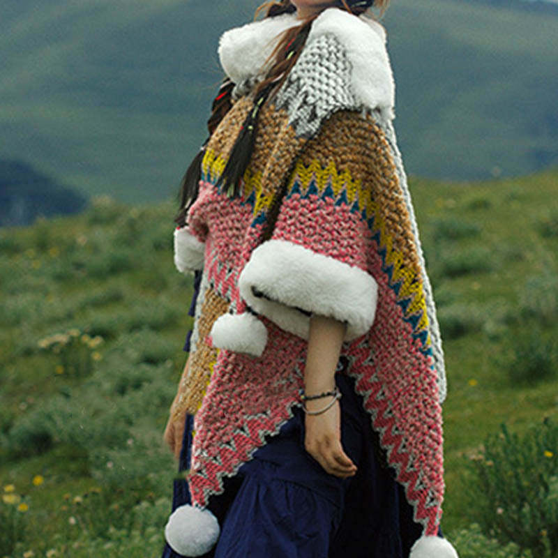Tibetan Multicolored Striped Shawl Winter Cozy Travel Scarf Wrap