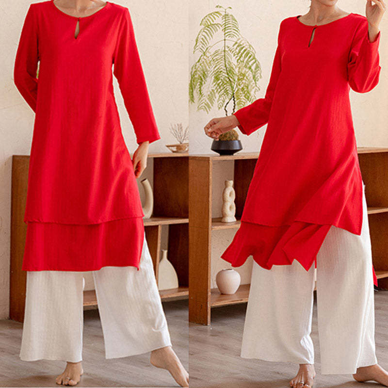 2Pcs Simple Design Tai Chi Meditation Yoga Clothing Top Pants Women's Set
