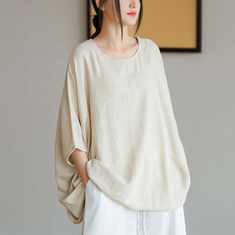 Solid Color Three Quarter Sleeve Top Loose Tee T-Shirt