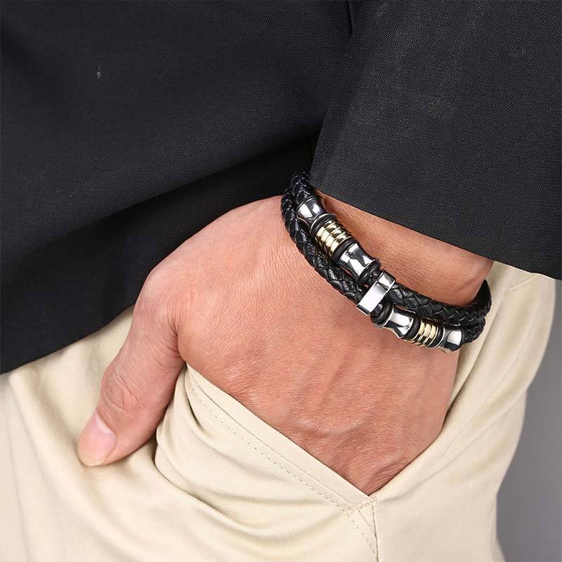 Layered Leather Weave Fortune Bracelet