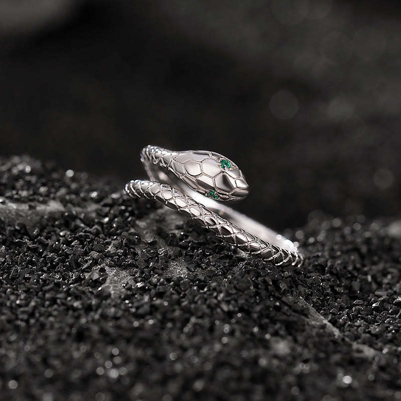 925 Sterling Silver Year Of The Snake Adjustable Open Blessing Protection Ring