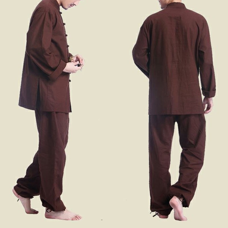 Chinese Frog Button Design Meditation Prayer Cotton Linen Spiritual Zen Practice Yoga Clothing Men's Set