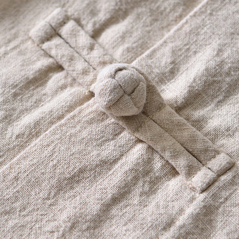 Frog-Button Chinese Tang Suit Ramie Linen Cotton Men Jacket Shirt With Pockets