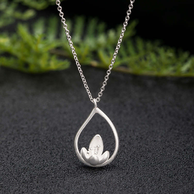 925 Sterling Silver Lotus Flower Floral Enlightenment Necklace Pendant