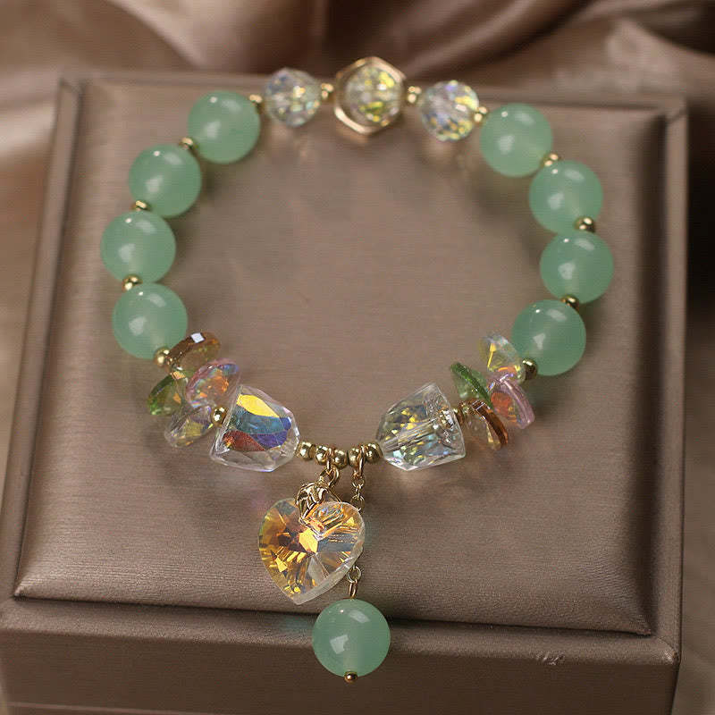 Aquamarine Green Crystal Love Heart Charm Healing Bracelet