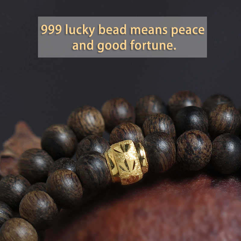 108 Mala Beads 999 Gold Bead Rare 5mm Brunei Black Qinan Agarwood Peace Strength Bracelet
