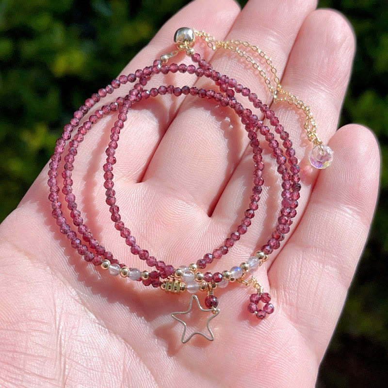 Small Natural Garnet 14k Gold Plated Copper Passion Triple Wrap Bracelet