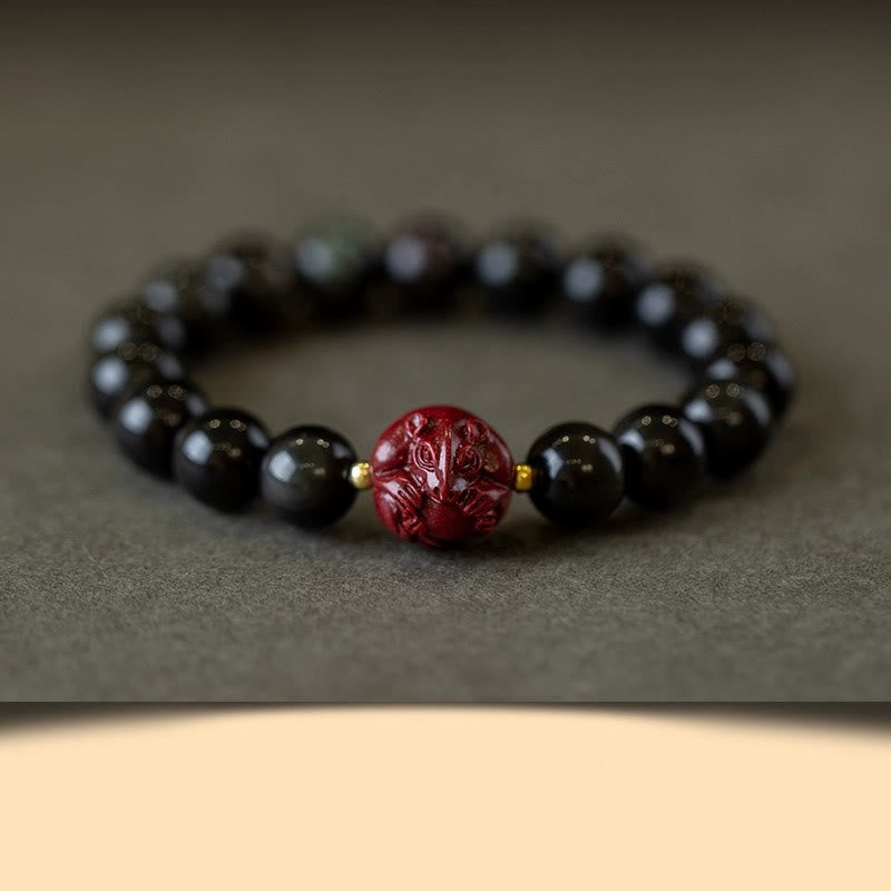 Chinese Zodiac Natural Black Obsidian Cinnabar Purification Bracelet