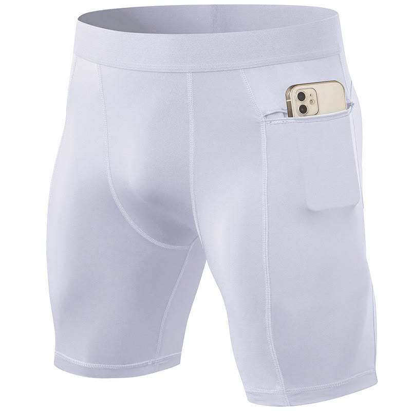Men's Tight Stretch High Elasticity Quick Dry Sports Shorts With Zipper Pockets