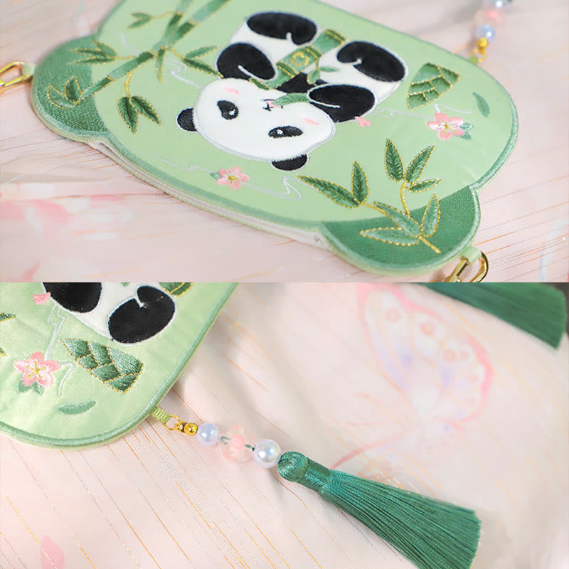 Embroidery Lucky Panda Cat Shiba Inu Deer Rabbit Fox Flower Cute Animal Hanfu Bag Crossbody Bag Shoulder Bag