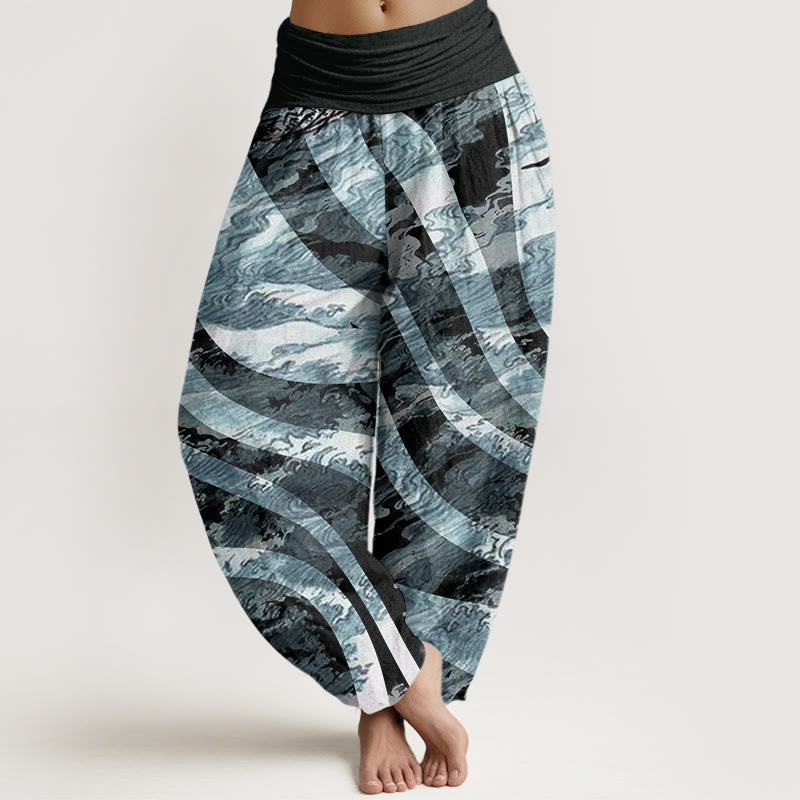 Zebra Stripes Wave Design Women's Elastic Waist Harem Pants