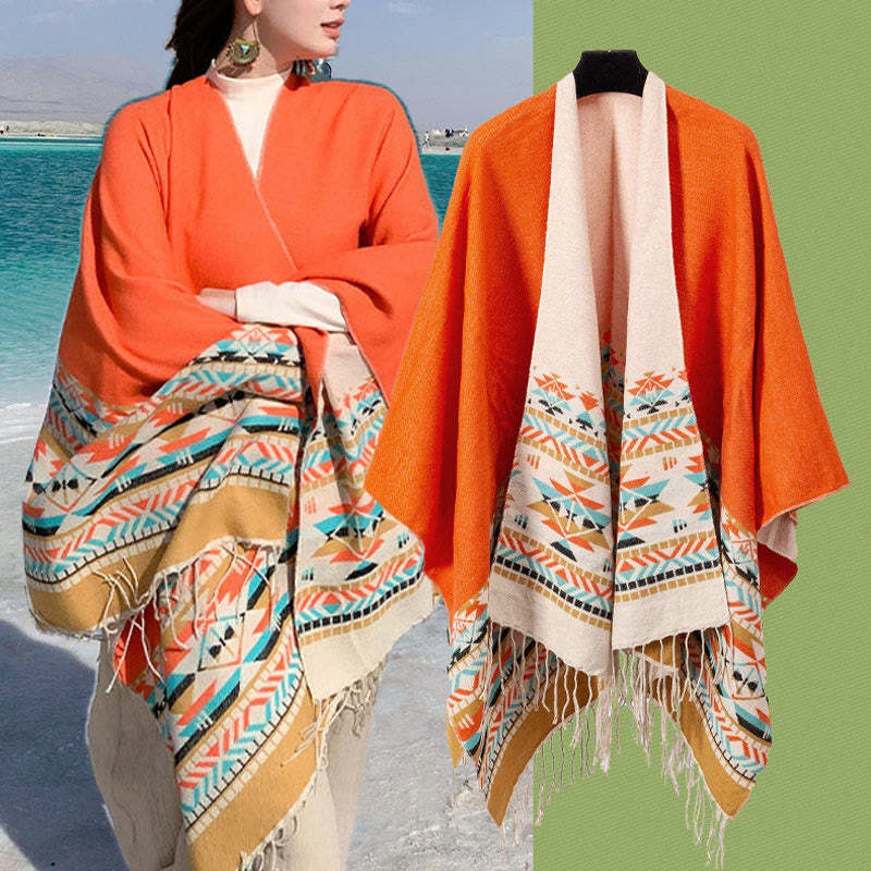 Tibetan Geometric Rhombus Pattern Tassels Shawl Fall Winter Warm Cozy Scarf Wrap