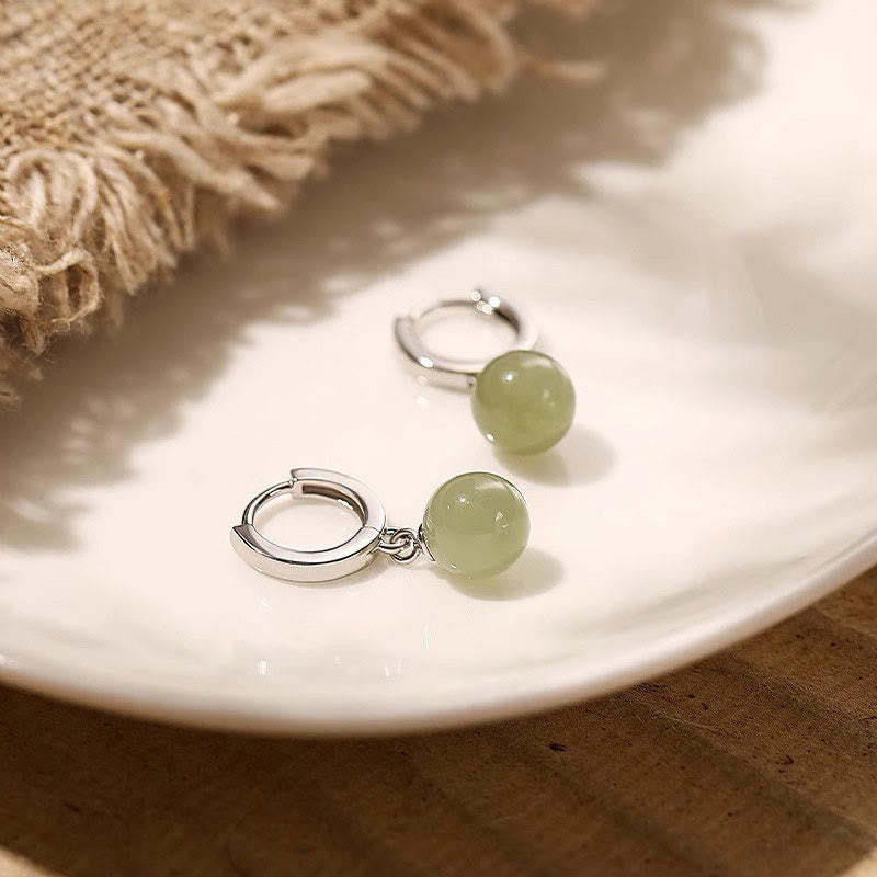 Round Jade Bead Prosperity Earrings