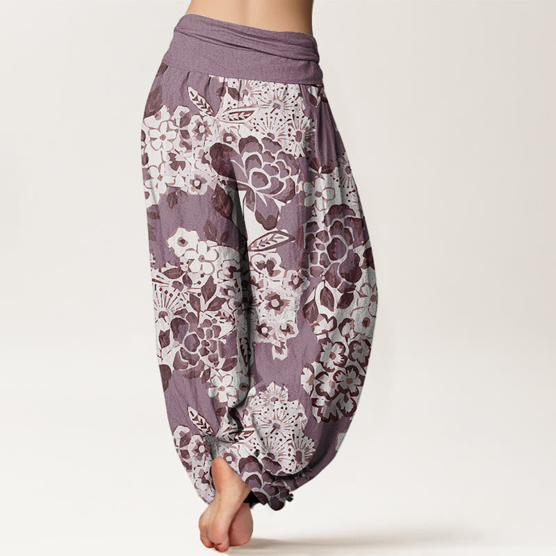 Peony Dandelion Flowers Women's Elastic Waist Harem Pants