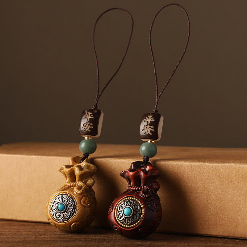 Small Leaf Red Sandalwood Green Sandalwood Money Bag Om Mani Padme Hum Rotatable Protection Hanging Decoration
