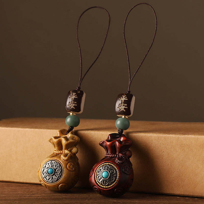 Small Leaf Red Sandalwood Green Sandalwood Money Bag Om Mani Padme Hum Rotatable Protection Hanging Decoration