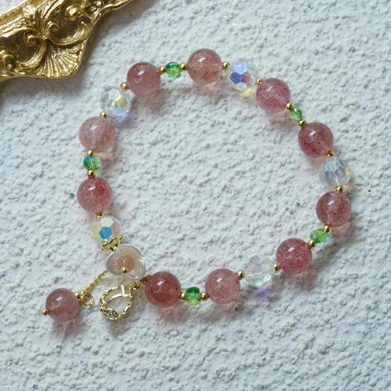 Strawberry Quartz Rutilated Quartz Fluorite Flower Healing Bracelet