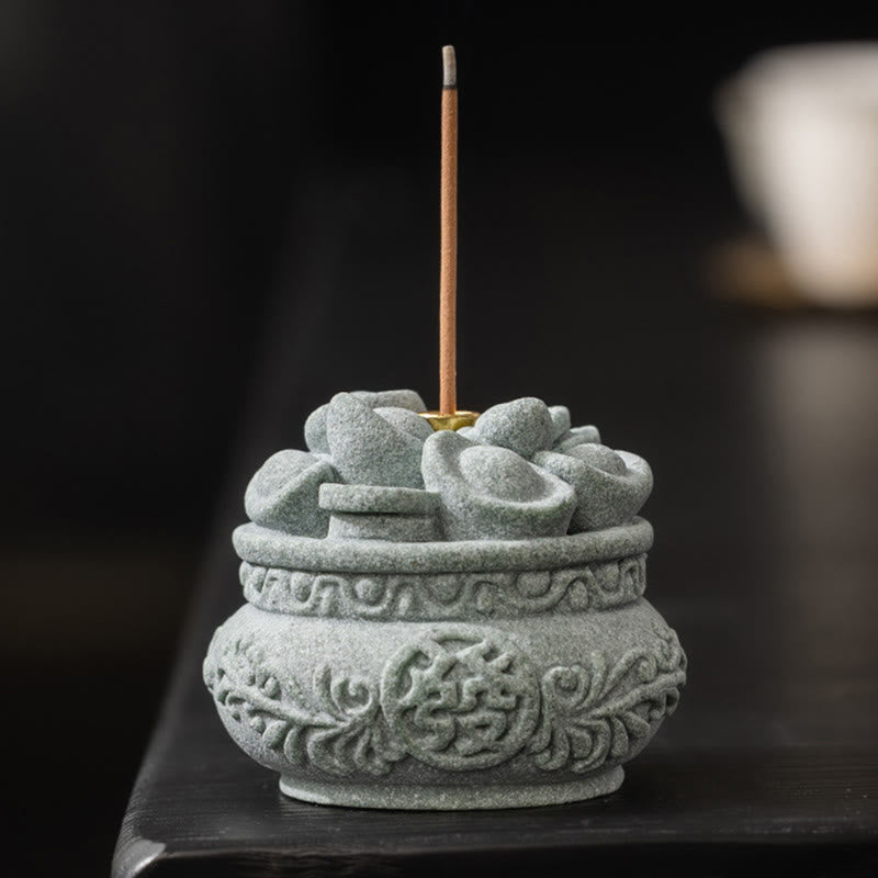 Chinese Character Fu Ingots Healing Incense Burner Desk Decoration