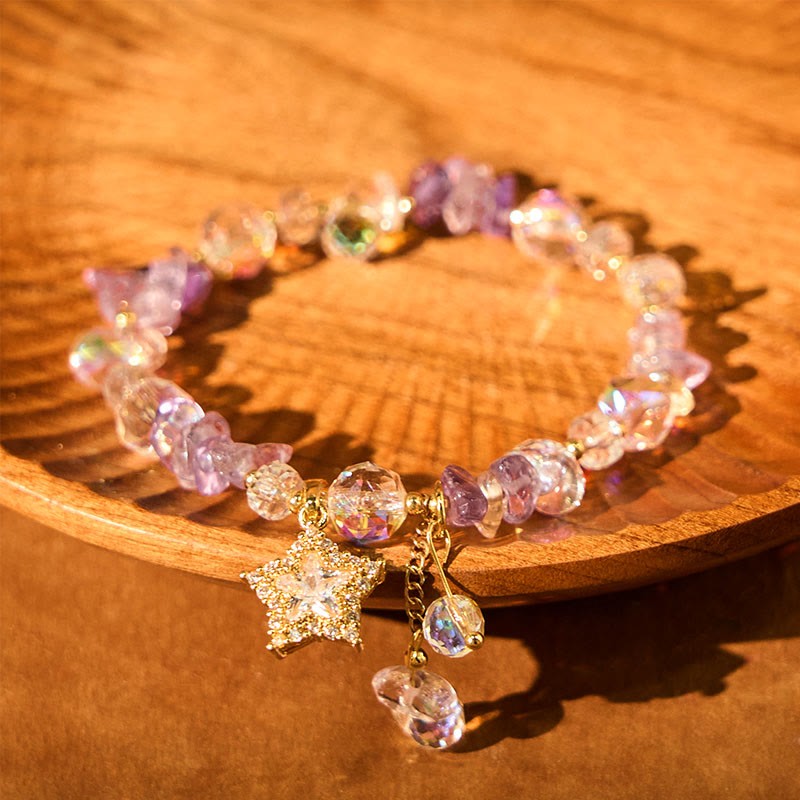 Natural Amethyst Crystal Star Charm Positive Transformation Bracelet