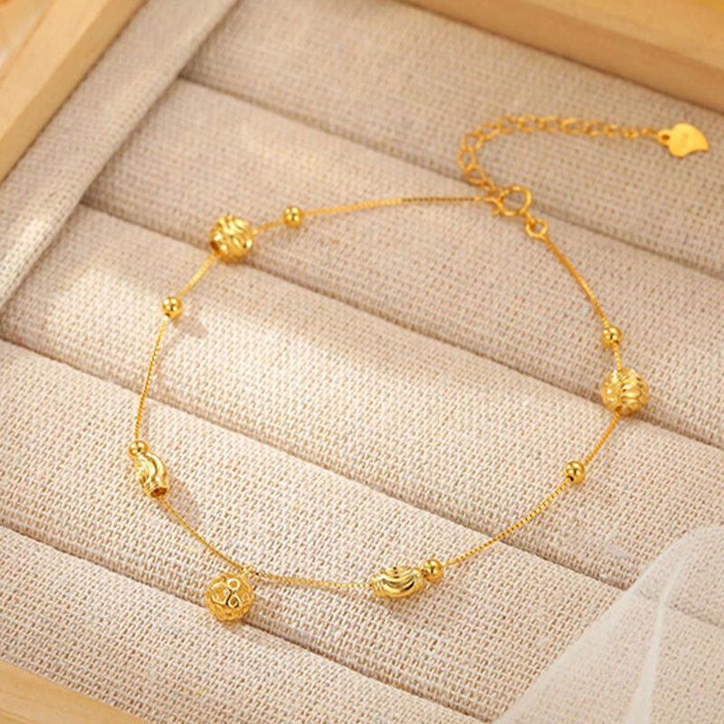 925 Sterling Silver Simple Bell Bead Blessing Anklet