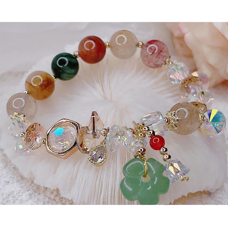 Colorful Gemstone Green Aventurine Flower Bead Luck Bracelet
