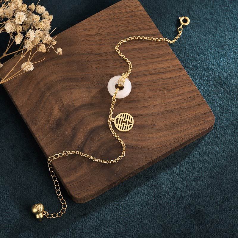 White Jade Double Happiness Fortune Bracelet