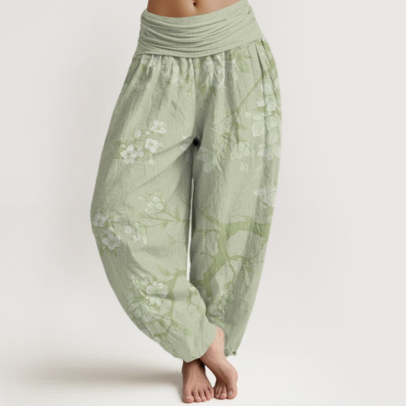 Casual Branches Spring Flowers Women's Elastic Waist Harem Pants