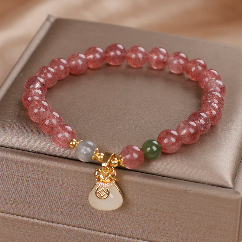 Natural Strawberry Quartz Money Bag Charm Positive Bracelet