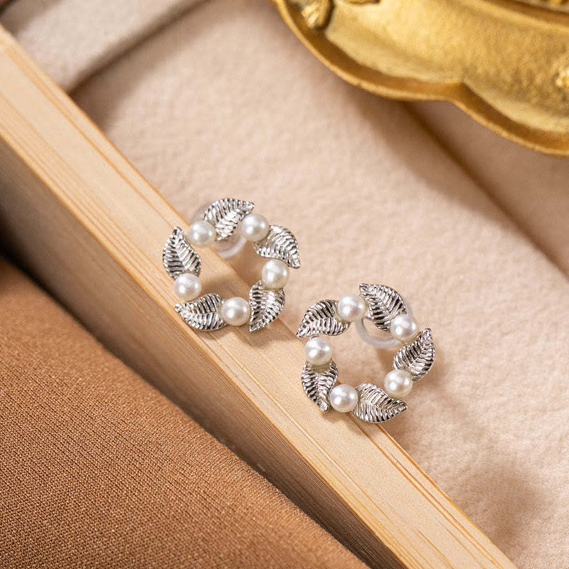 925 Sterling Silver Pearl Leaf Design Healing Wisdom Necklace Pendant Ring Earrings Set