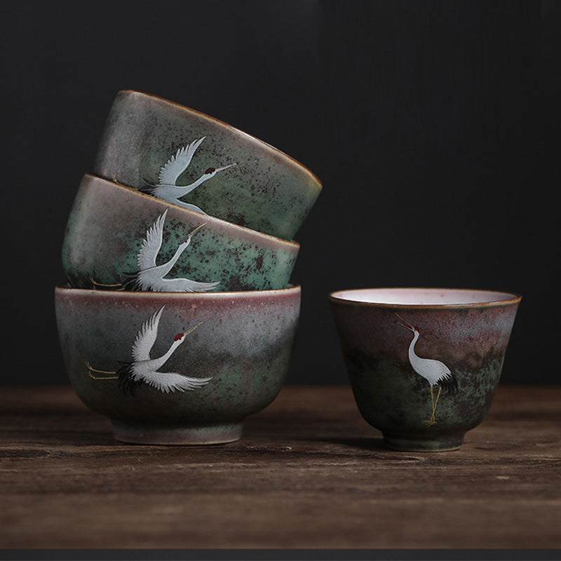 Auspicious Crane Ceramic Teacup Kung Fu Tea Cup Bowl