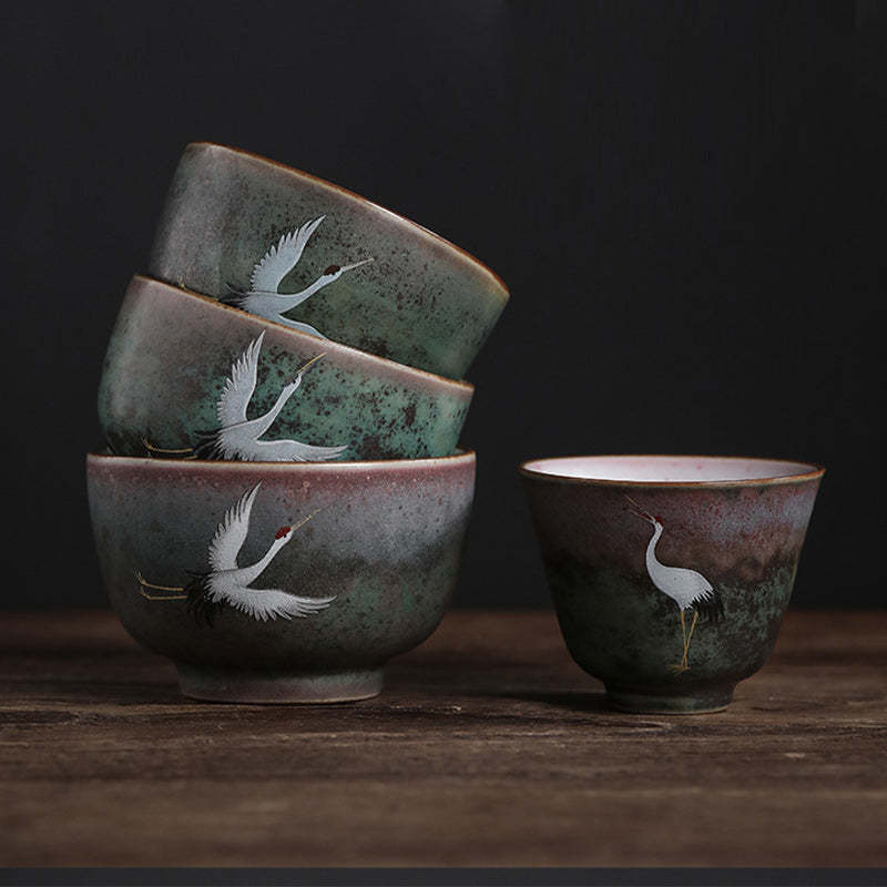 Auspicious Crane Ceramic Teacup Kung Fu Tea Cup Bowl