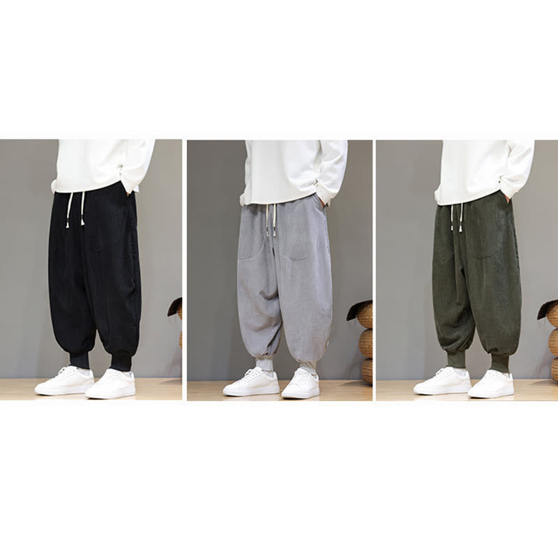 Casual Plain Cotton Men's Harem Pants With Pockets