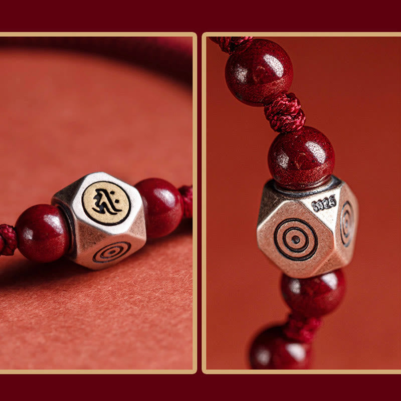 925 Sterling Silver Chinese Zodiac Natal mystic zen Cinnabar Calm Bracelet