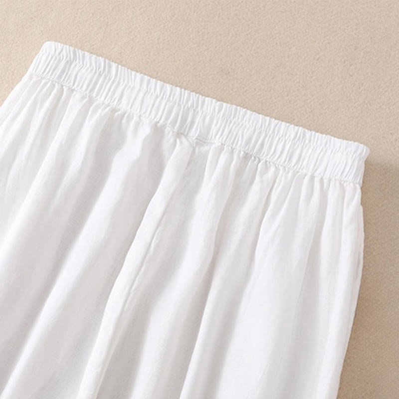 Pure Color Drawstring Frog-Button Cotton Linen Women's Harem Pants With Pockets