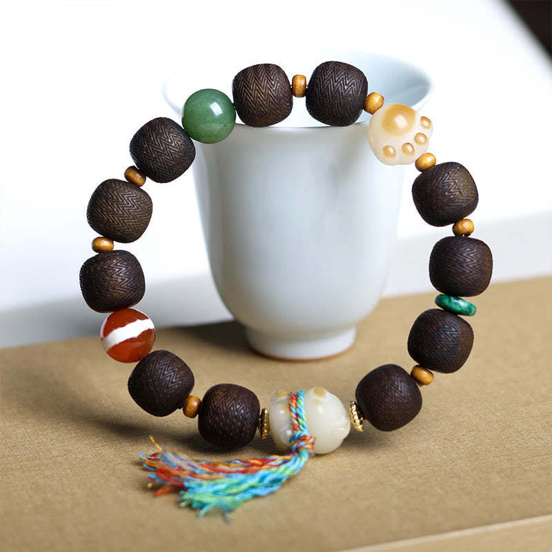 Green Qinan Agarwood Bodhi Seed Cat's Paw Claw Peace Bracelet