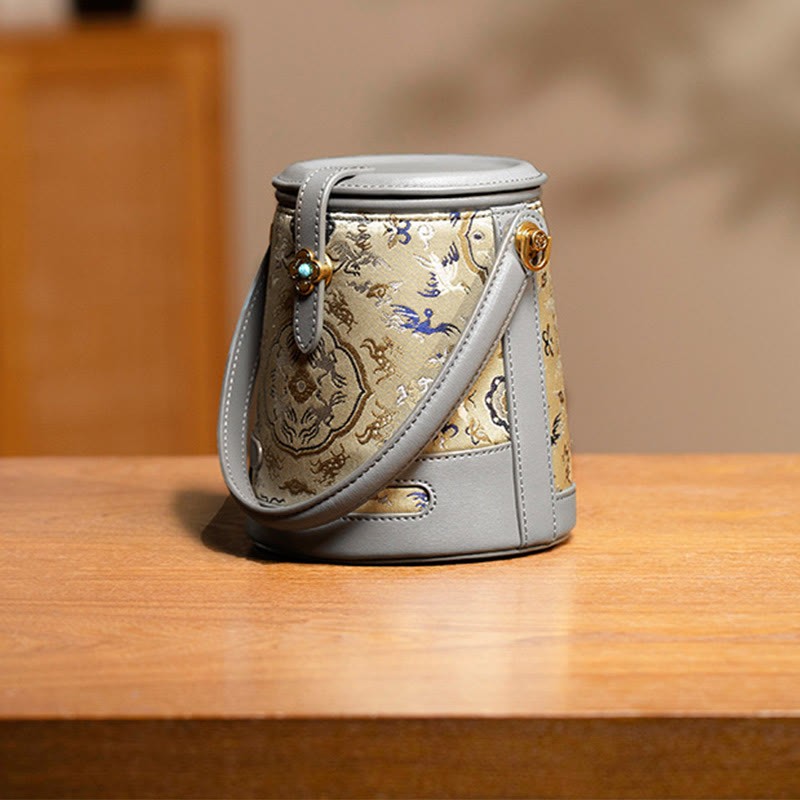 Deer Crane Bamboo Flower Song Brocade Xiangyunsha Silk Crossbody Bag Hangbags