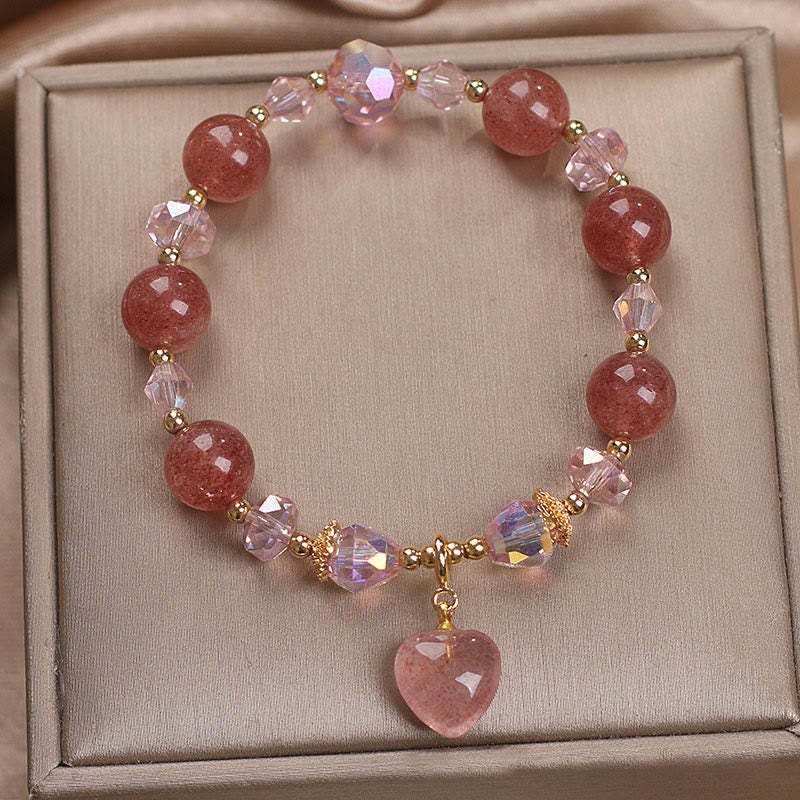 Natural Strawberry Quartz Crystal Love Heart Healing Positive Bracelet