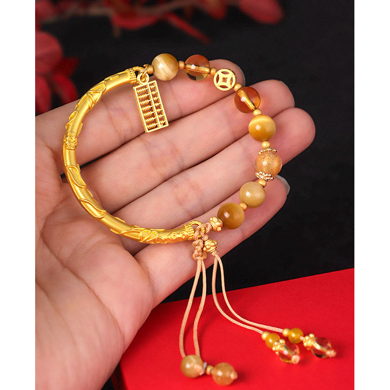 Natural Tiger Eye Citrine Abacus Charm Protection Bracelet